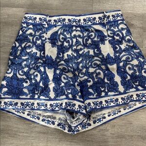 Antonio Melani Blue & White Porcelain Print High-Waisted Shorts Size 12